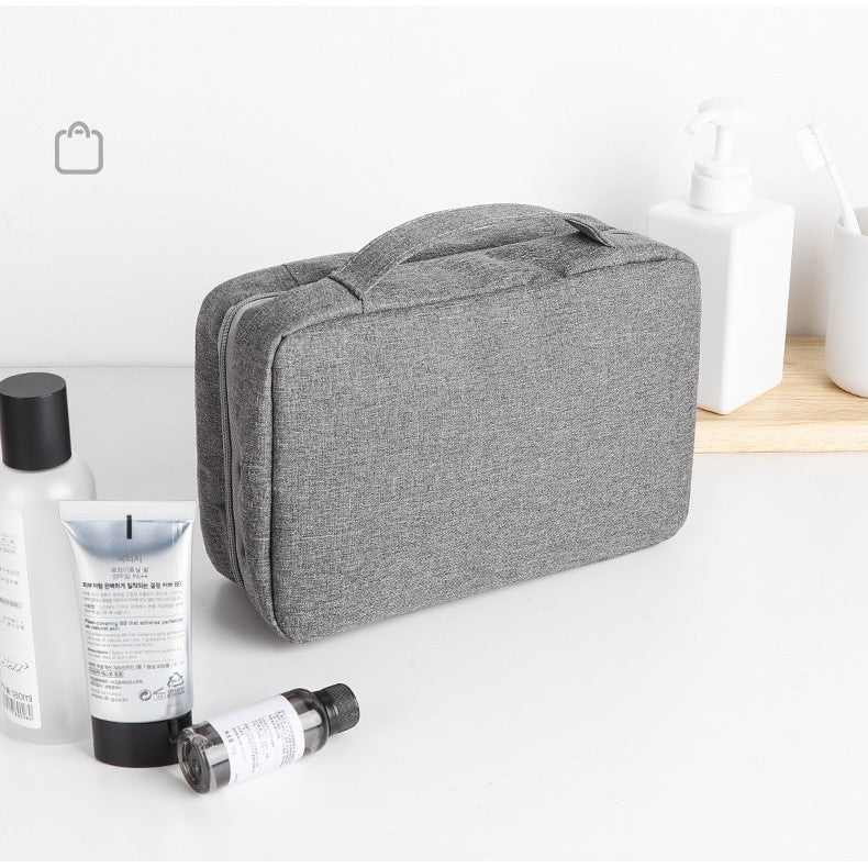 Geanta cosmetice voiaj, Kadeny, material textil, impermeabil, Gri, 12.5 x 9 x 22 cm