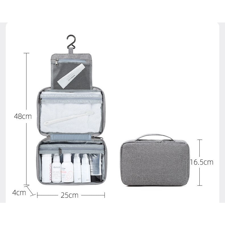 Geanta cosmetice voiaj, Kadeny, material textil, impermeabil, Gri, 12.5 x 9 x 22 cm