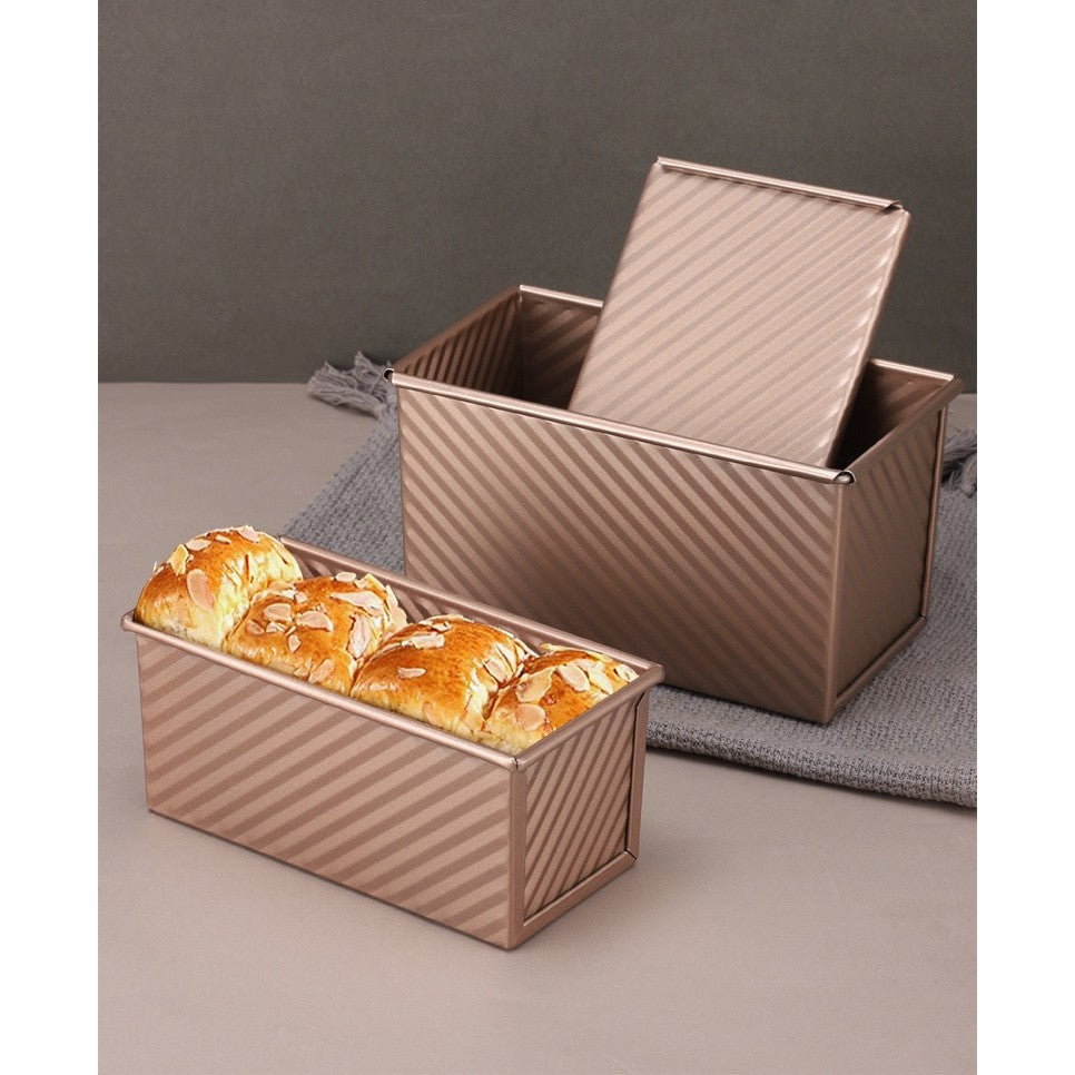 Tava pentru Paine, Kadeny, din Otel Carbon, 450 g, cu Capac, Antiaderenta, 21 x 11 x 11.5 cm, Roz Auriu