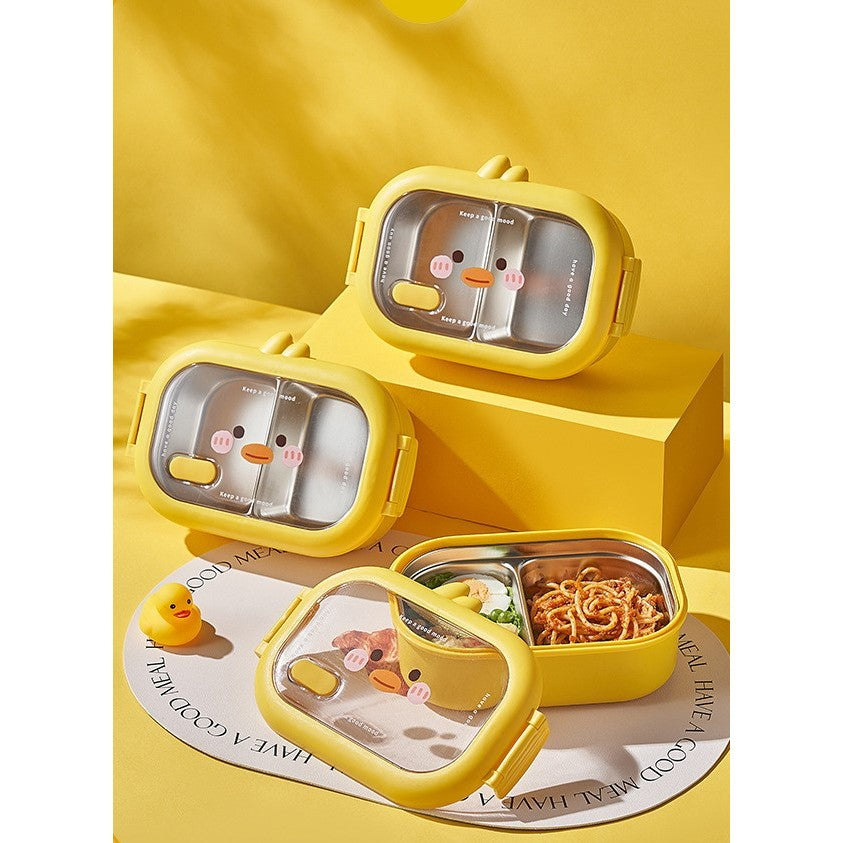 Cutie pentru Pranz sau Gustari, Kadeny, cu Doua Compartimente, Model Ratusca, pentru Copii si Adulti, Etansare, PP, Perfect pentru Scoala si Birou, 1000 mL, 22.5x14.5x8 cm, Galben