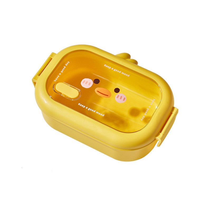 Cutie pentru Pranz sau Gustari, Kadeny, cu Doua Compartimente, Model Ratusca, pentru Copii si Adulti, Etansare, PP, Perfect pentru Scoala si Birou, 1000 mL, 22.5x14.5x8 cm, Galben