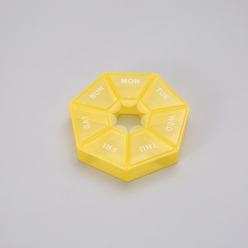 Cutie separator medicamente cu zilele saptamanii, Kaveny, Plastic, 7 compartimente, Galben