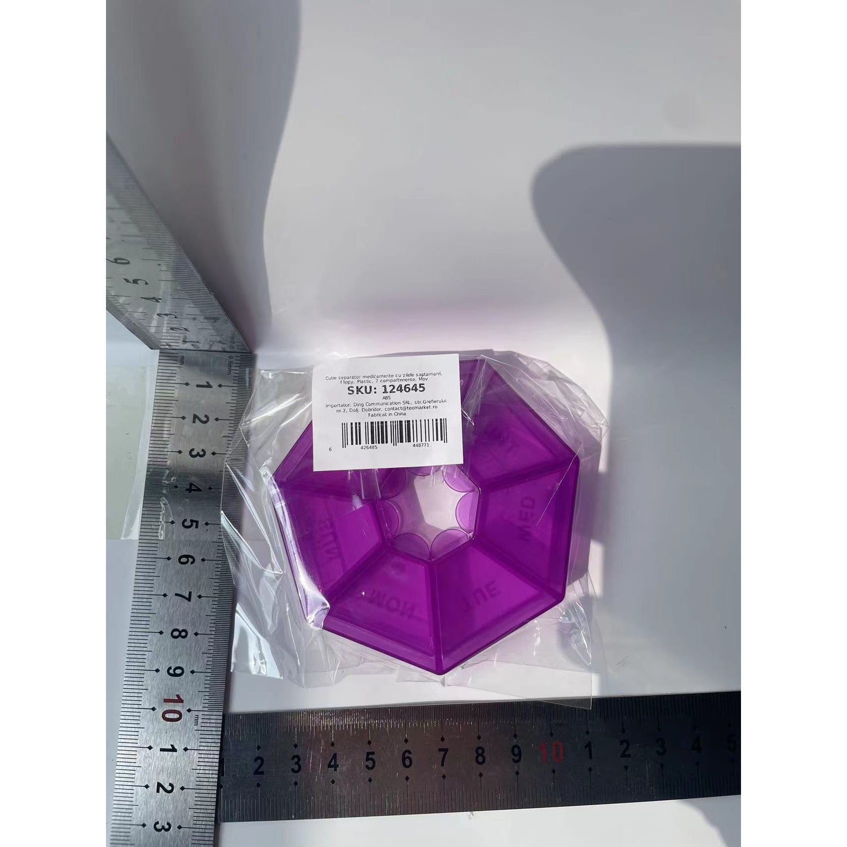 Cutie separator medicamente cu zilele saptamanii, Kaveny, Plastic, 7 compartimente, Mov