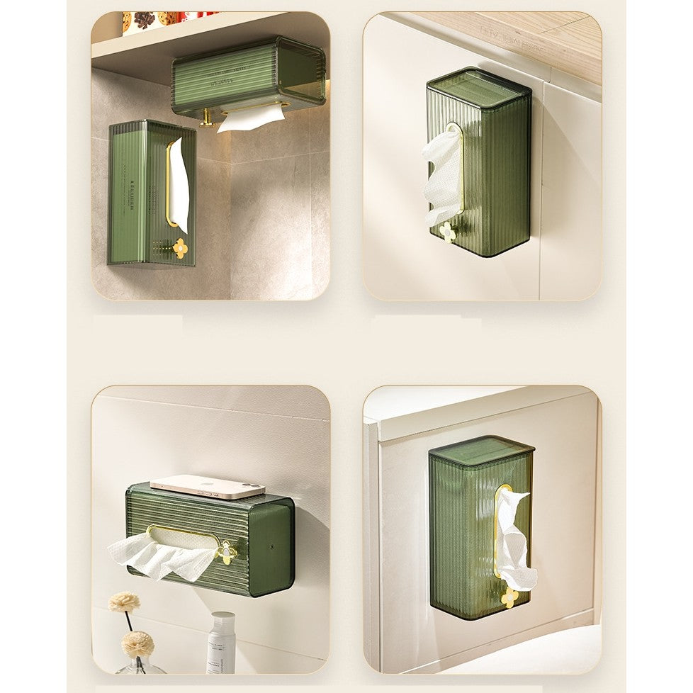 Cutie suport servetele eleganta Kaveny, cu montare pe perete sau dulap, material plastic dur, 21.3 x 8.7 x 12 cm, verde