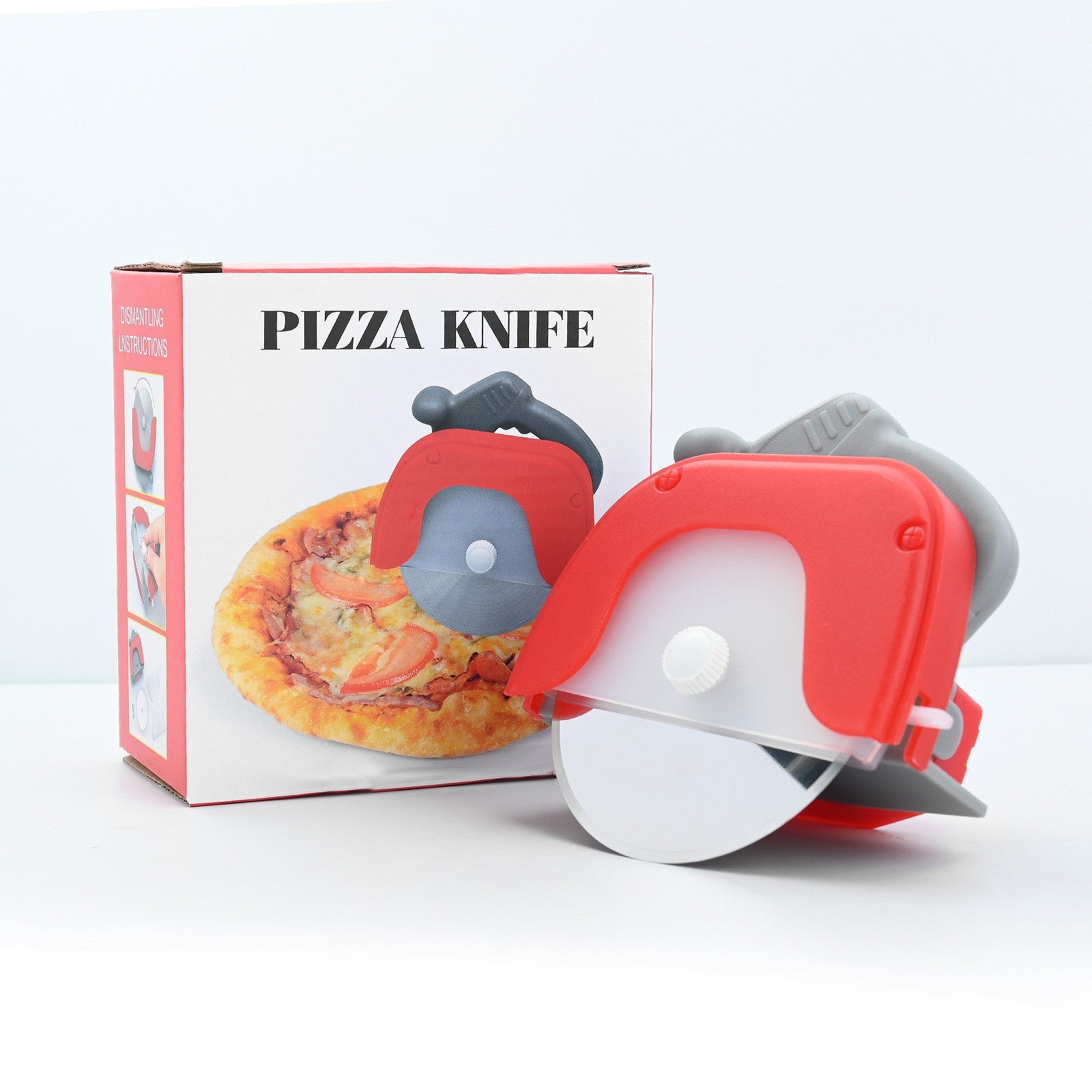 Cutit circular pentru pizza Kaveny, 11.5 x 12.5 cm, otel inoxidabil si plastic, capc protectie lama, rosu