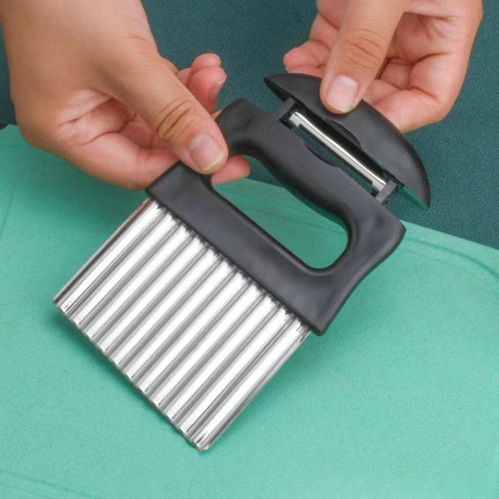 Cutit pentru Cartofi Ondulati, Kadeny, pentru Legume, Forma Ondulata, Usor de Utilizat, Taiere, Negru