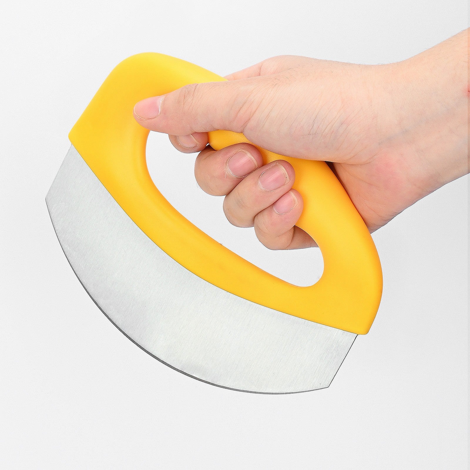 Cutit pentru taiat pizza Kaveny, cu protectie din silicon pentru lama, inox, 15.5 cm, galben