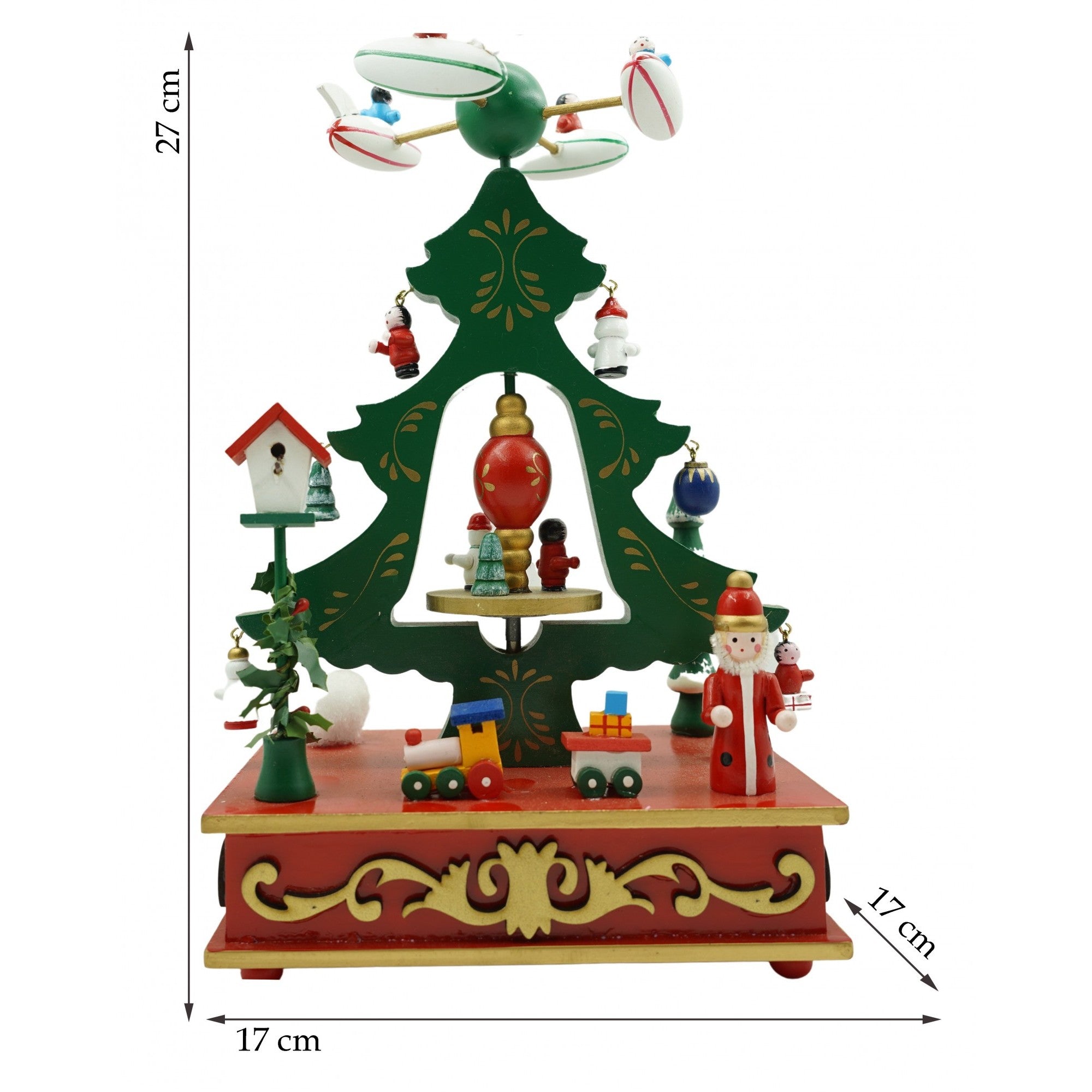 Cutiuta muzicala decorata de Craciun, Brad, Verde, din Lemn, 17 cm x 27 cm, Interior, Kadeny