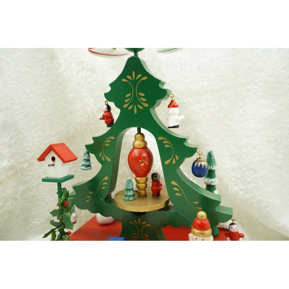 Cutiuta muzicala decorata de Craciun, Brad, Verde, din Lemn, 17 cm x 27 cm, Interior, Kadeny