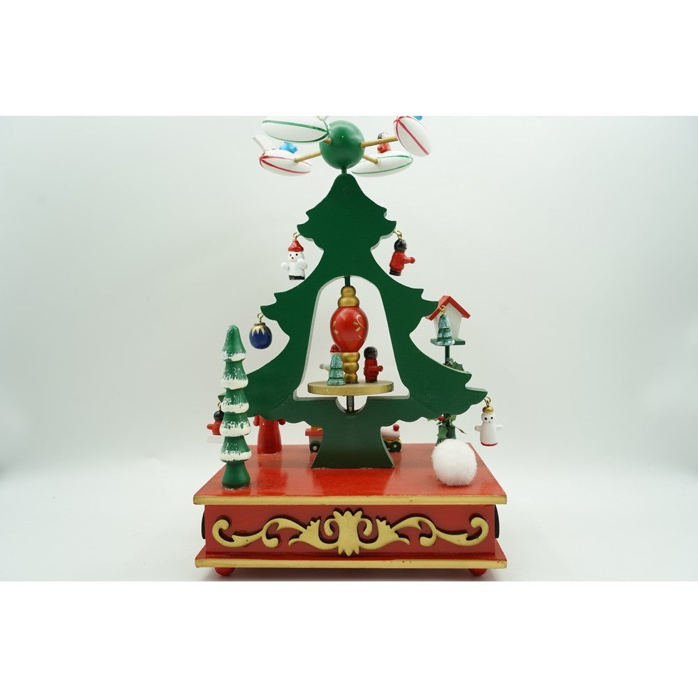 Cutiuta muzicala decorata de Craciun, Brad, Verde, din Lemn, 17 cm x 27 cm, Interior, Kadeny