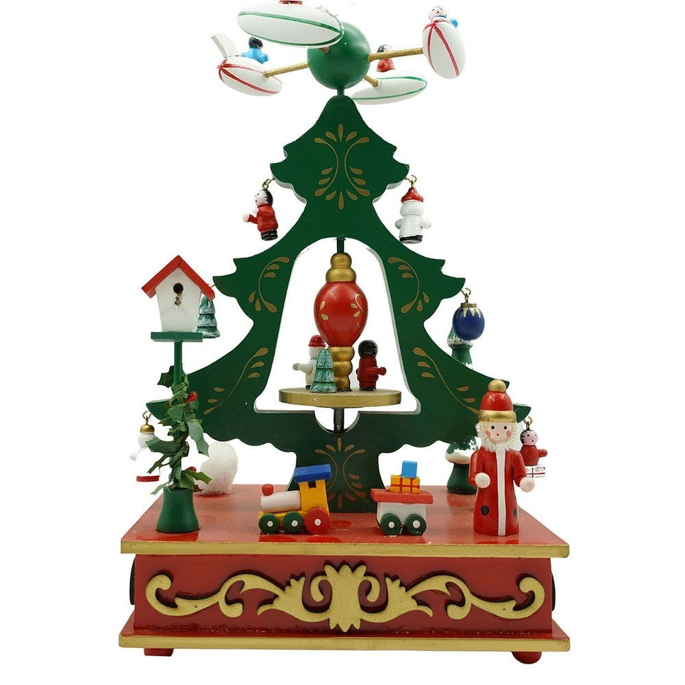 Cutiuta muzicala decorata de Craciun, Brad, Verde, din Lemn, 17 cm x 27 cm, Interior, Kadeny