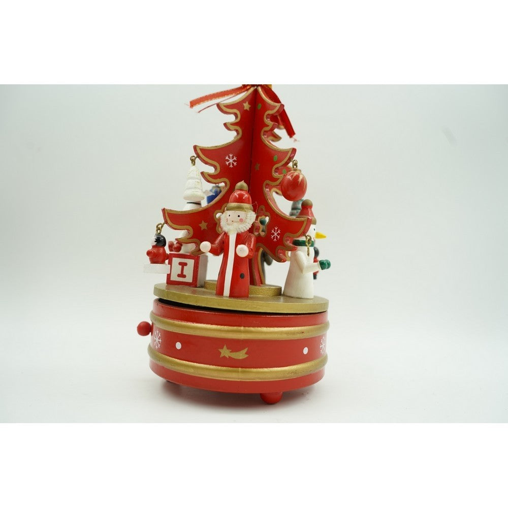 Cutiuta muzicala decorata de Craciun, Bradut, Rosu, din Lemn, 12 cm x 22 cm, Interior, Kadeny