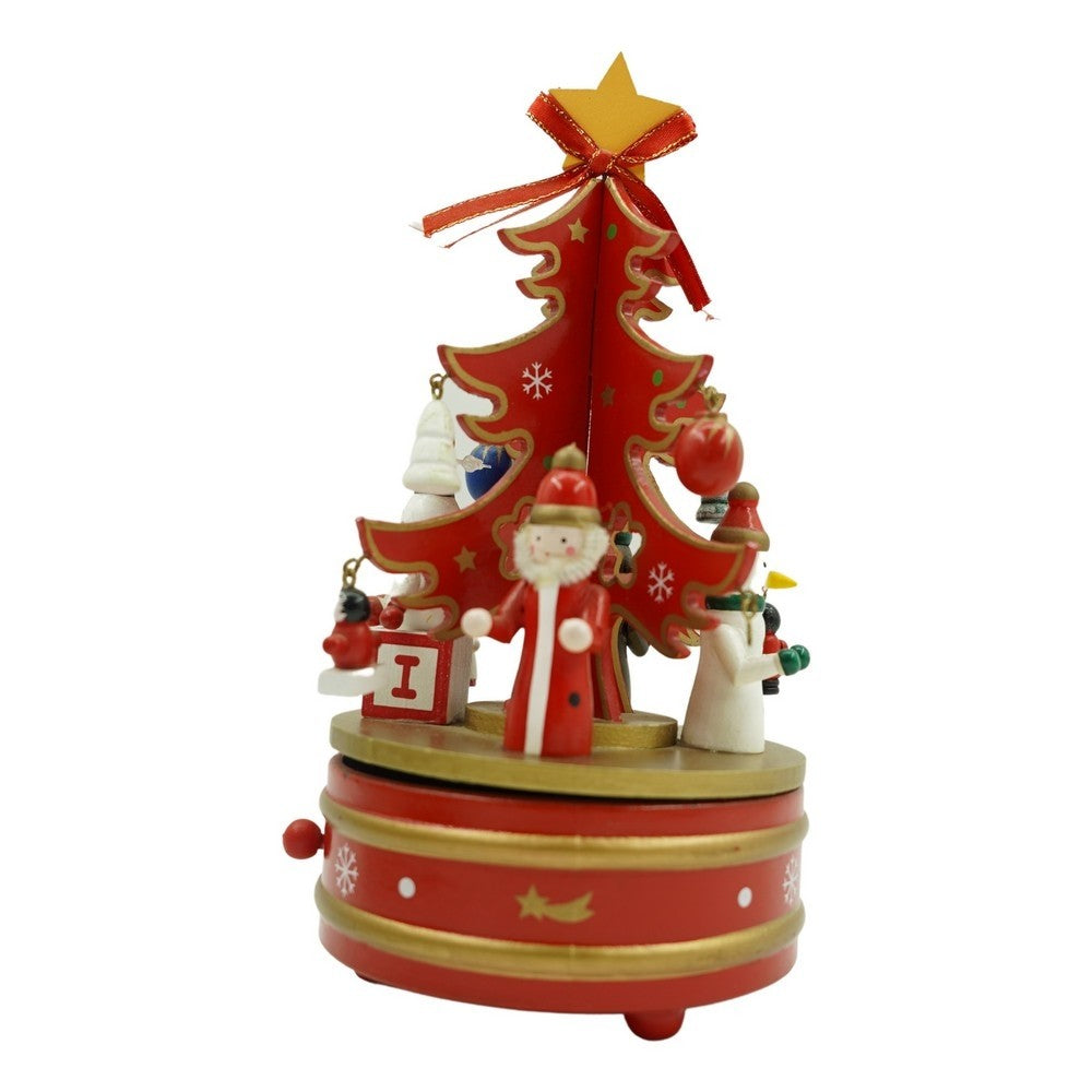 Cutiuta muzicala decorata de Craciun, Bradut, Rosu, din Lemn, 12 cm x 22 cm, Interior, Kadeny