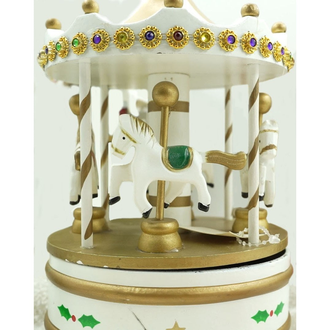 Cutiuta muzicala decorata de Craciun, Carusel rotativ, Alb, din Lemn, Interior, Kadeny