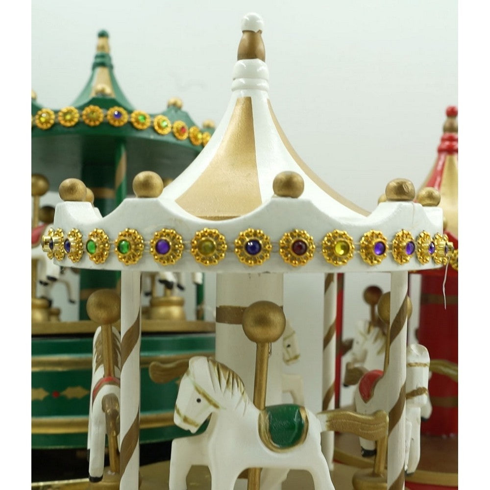 Cutiuta muzicala decorata de Craciun, Carusel rotativ, Alb, din Lemn, Interior, Kadeny
