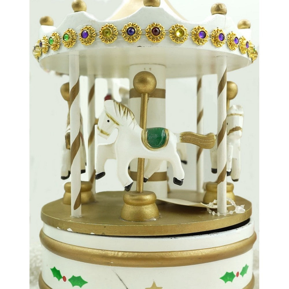 Cutiuta muzicala decorata de Craciun, Carusel rotativ, Alb, din Lemn, Interior, Kadeny