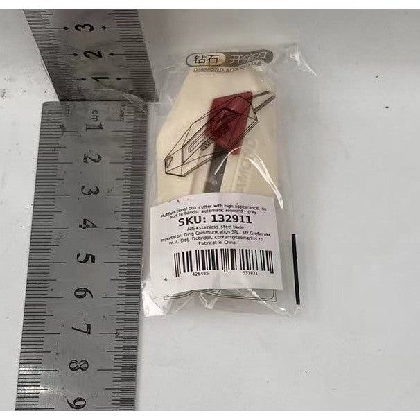 Cutter pentru Cutii, Kadeny, Varf Rotunjit si Zimtat, Tip Breloc, 6.5x3.5 cm, Crem