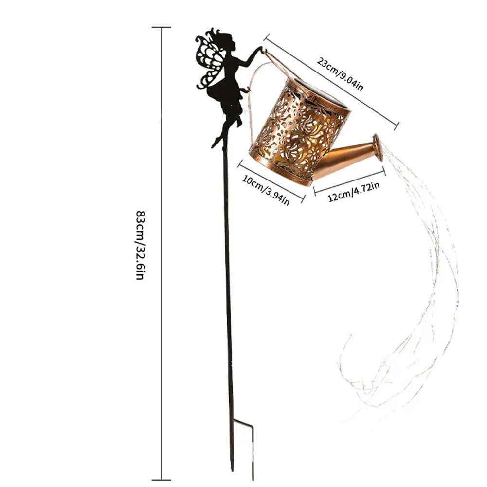 Decor Ornament pentru Gradina, Kadeny, Decoratiune pentru Gradina, Model Zana cu Stropitoare, Lumini LED Alb Cald, Inaltime 63 cm, Negru