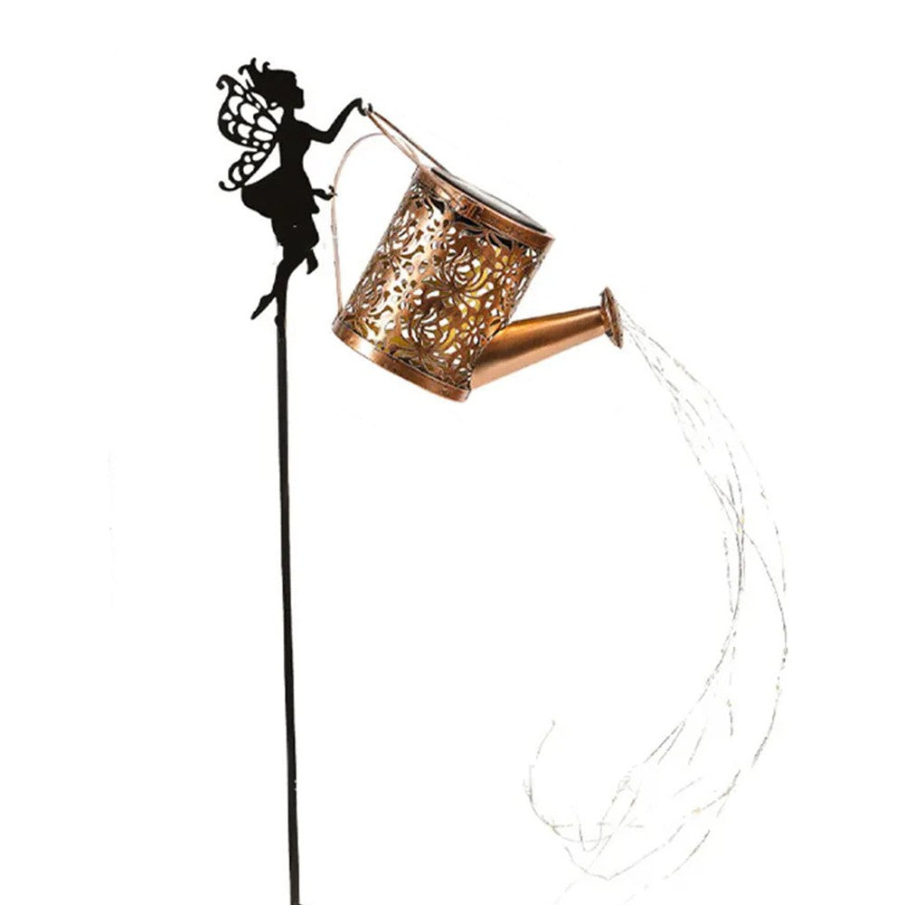 Decor Ornament pentru Gradina, Kadeny, Decoratiune pentru Gradina, Model Zana cu Stropitoare, Lumini LED Alb Cald, Inaltime 63 cm, Negru