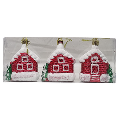 Globuri brad Craciun CNX 9270-12, casuta, PVC, rosu, set 3 buc