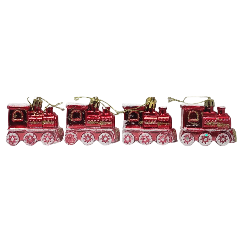 Globuri brad Craciun CNX 9270-8, locomotiva, PVC, rosu, set 4 buc