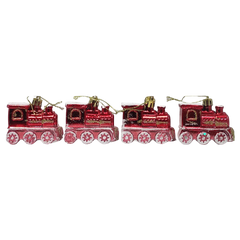 Globuri brad Craciun CNX 9270-8, locomotiva, PVC, rosu, set 4 buc