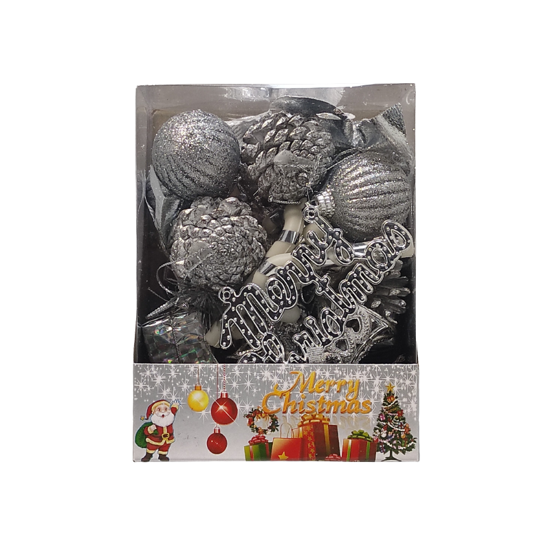 Decoratiuni Craciun CNX AD22054, globuri si diverse figurine, argintiu, set 30 buc
