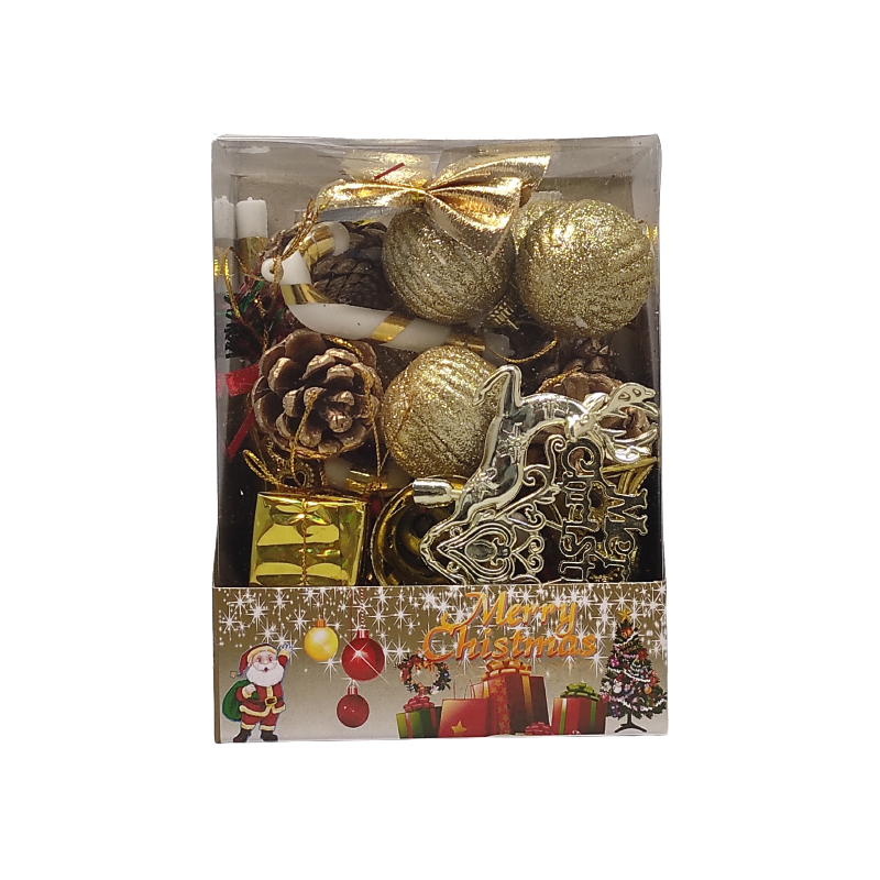 Decoratiuni Craciun CNX AD22054, globuri si diverse figurine, auriu, set 30 buc