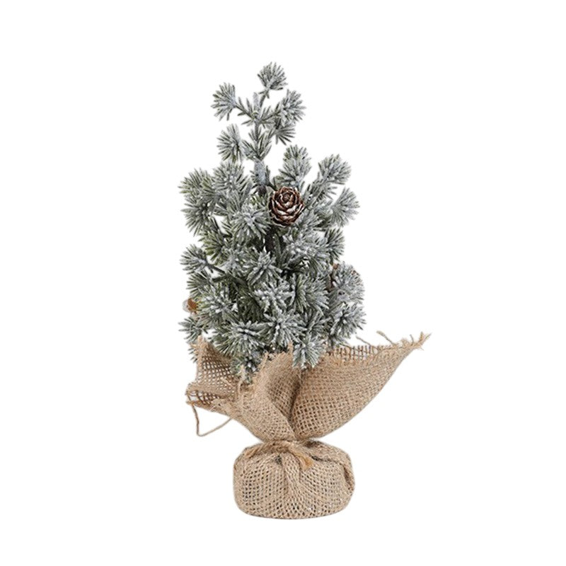 Decoratiune Craciun pentru Masa, Kadeny, Ornament de Decor Model Brad de Craciun de Dimensiuni Mici cu Fulgi Albi, pentru Birou si Interior, din Plastic Calitativ 20 cm, Verde Alb