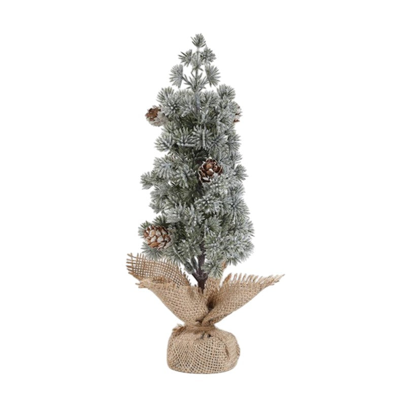 Decoratiune Craciun pentru Masa, Kadeny, Ornament de Decor Model Brad de Craciun de Dimensiuni Mici cu Fulgi Albi, pentru Birou si Interior, din Plastic Calitativ 27 cm, Verde Alb