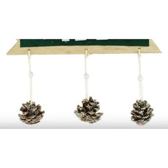 Decoratiune Craciun din Lemn, Kadeny, Model Scris Xmas, Conuri Atarnate, cu Inimioara 25x9 cm, pentru Brad sau Usa, Verde/Argintiu