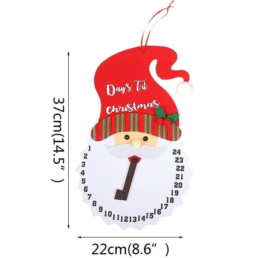 Decoratiune de Craciun Kaveny, Advent calendar, numara zilele pana la Craciun, model Mos Craciun, material poliester, 37 x 22 cm, rosu