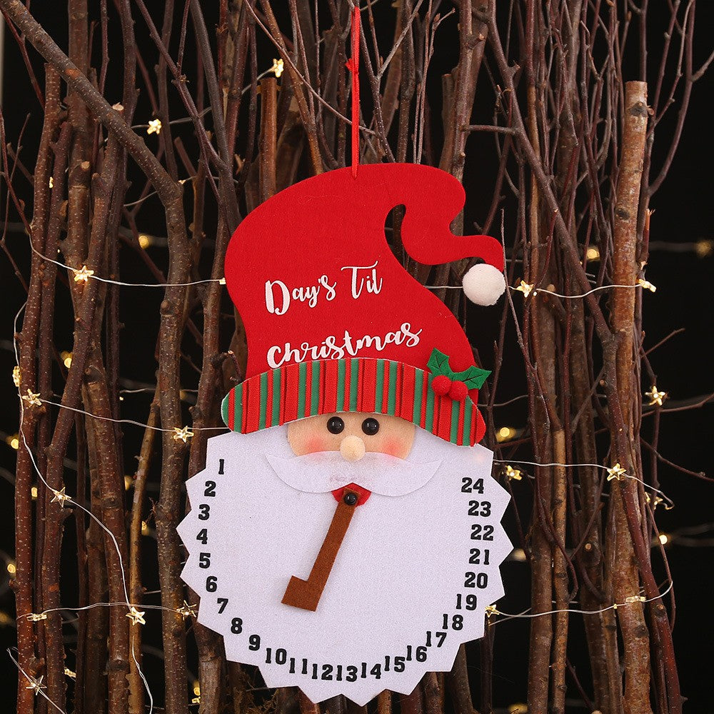 Decoratiune de Craciun Kaveny, Advent calendar, numara zilele pana la Craciun, model Mos Craciun, material poliester, 37 x 22 cm, rosu