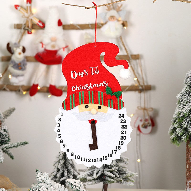 Decoratiune de Craciun Kaveny, Advent calendar, numara zilele pana la Craciun, model Mos Craciun, material poliester, 37 x 22 cm, rosu