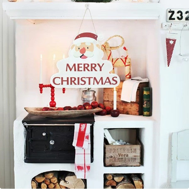 Decoratiune de Craciun, Kadeny, de Agatat, pentru Usa, Perete sau Brad, Sfoara Inclusa, 26.2 x 32.5 cm, din Hartie 350g, Model Mos Craciun, Alb/Rosu