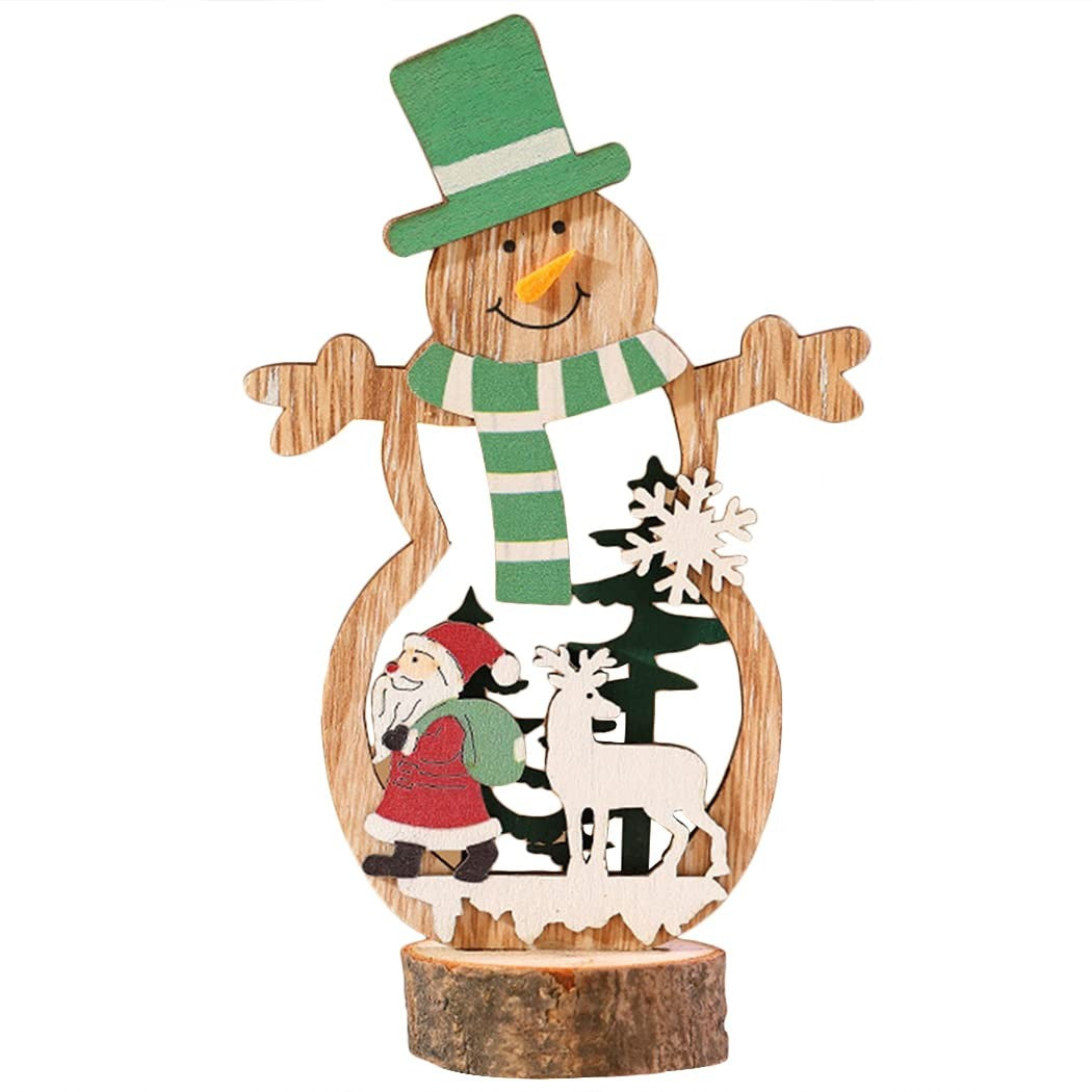 Decoratiune de Craciun, Kadeny, din Lemn, 10.5 x 18 cm, Model Om de Zapada cu Caciula Verde, Multicolor