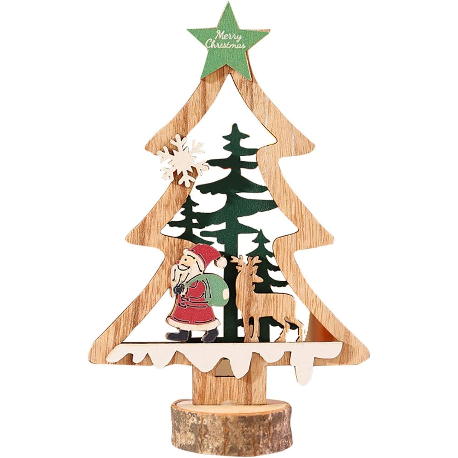 Decoratiune de Craciun, Kadeny, din Lemn, 13 x 20 cm, Model Brad cu Stea Verde, Multicolor