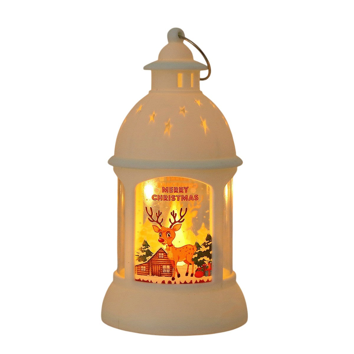 Decoratiune de Craciun, Kadeny, Model Sfesnic de Birou, Ren, din Plastic, cu Inel de Agatat, 6.8 x 13.5 x 2 cm, Alb