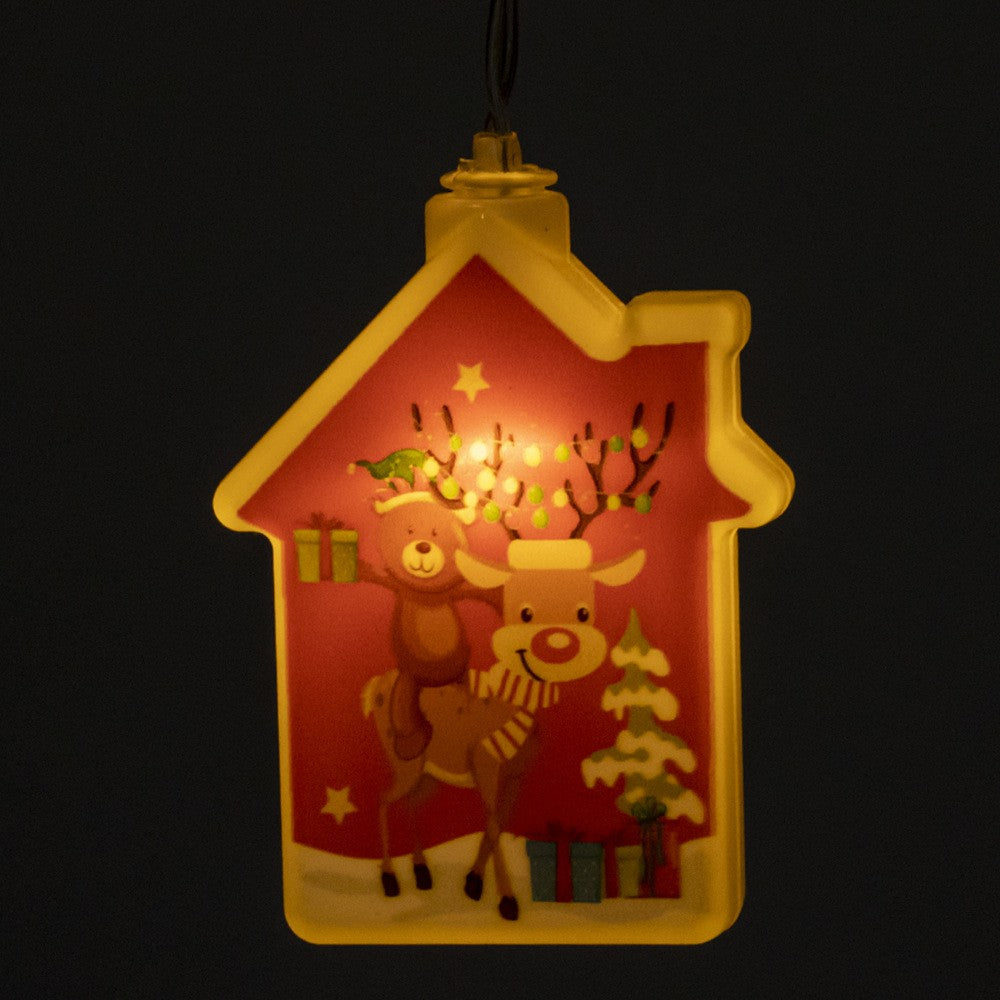 Decoratiune de Craciun Luminoasa in forma de casa, 11.5 x 9.7 cm, cu ren, cu agatatoare, Alb Cald, Kaveny
