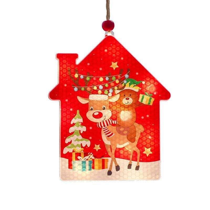 Decoratiune de Craciun Luminoasa in forma de casa, 11.5 x 9.7 cm, cu ren, cu agatatoare, Alb Cald, Kaveny