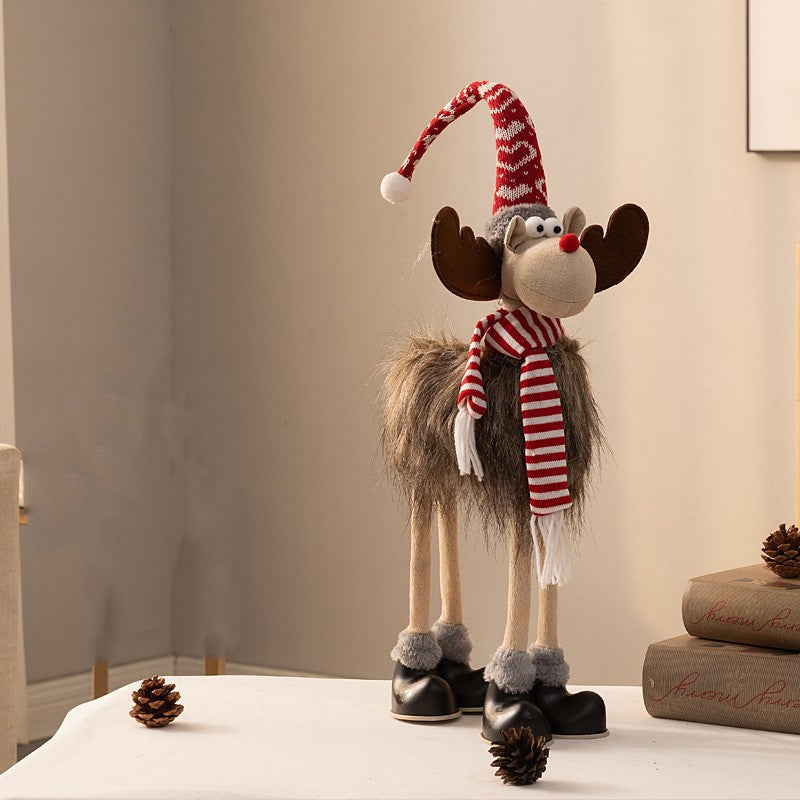 Decoratiune de Craciun Model Ren, Kadeny, Textil, Ren cu Palarie si Fulgarin, Decor de Craciun Interior Exterior, 70 cm Inaltime, Gri