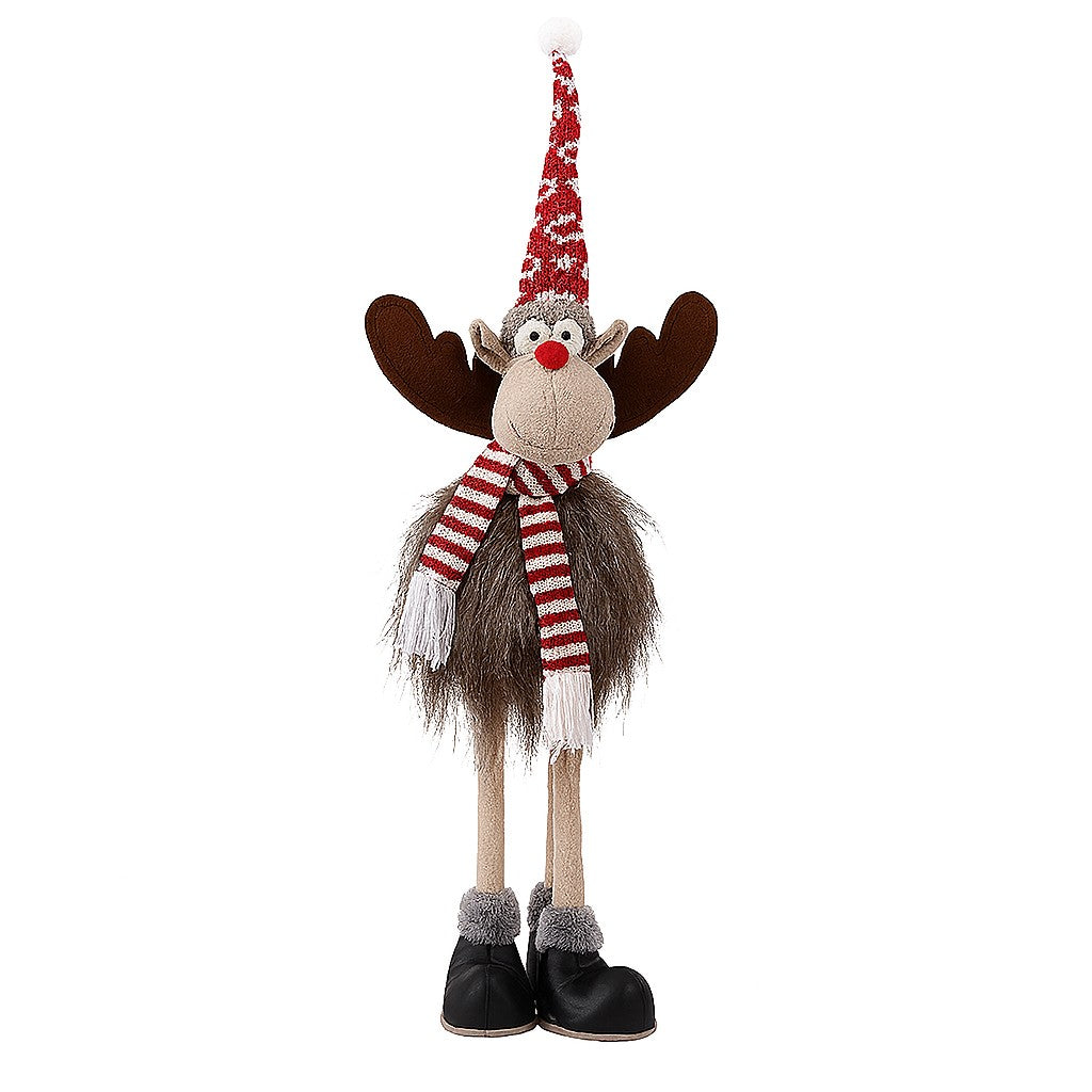 Decoratiune de Craciun Model Ren, Kadeny, Textil, Ren cu Palarie si Fulgarin, Decor de Craciun Interior Exterior, 70 cm Inaltime, Gri