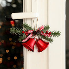 Decoratiune de Craciun pentru Brad, Kadeny, Model 2 Clopotei de Craciun cu Crenguta de Brad, Decoratiune pentru Interior de Craciun, Rosu lucios
