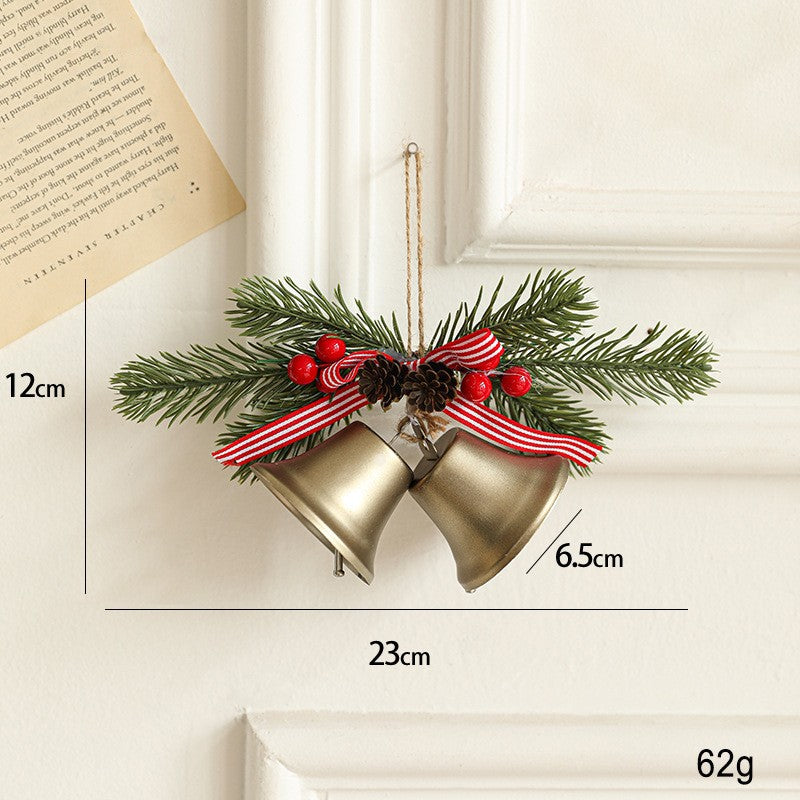 Decoratiune de Craciun pentru Brad, Kadeny, Model 2 Clopotei de Craciun cu Crenguta de Brad, Decoratiune pentru Interior de Craciun, Albastru fier