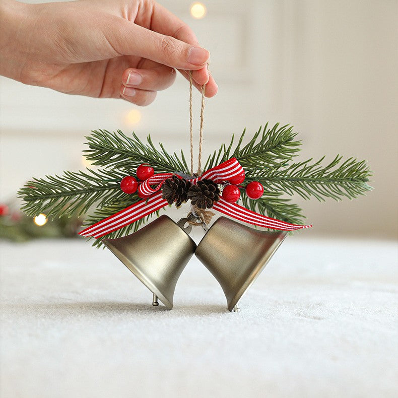 Decoratiune de Craciun pentru Brad, Kadeny, Model 2 Clopotei de Craciun cu Crenguta de Brad, Decoratiune pentru Interior de Craciun, Albastru fier