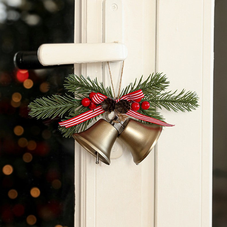 Decoratiune de Craciun pentru Brad, Kadeny, Model 2 Clopotei de Craciun cu Crenguta de Brad, Decoratiune pentru Interior de Craciun, Albastru fier