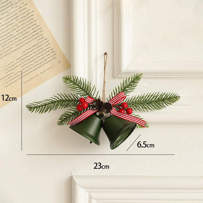 Decoratiune de Craciun pentru Brad, Kadeny, Model 2 Clopotei de Craciun cu Crenguta de Brad, Decoratiune pentru Interior de Craciun, Verde mat