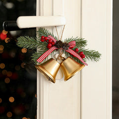 Decoratiune de Craciun pentru Brad, Kadeny, Model 2 Clopotei de Craciun cu Crenguta de Brad, Decoratiune pentru Interior de Craciun, Auriu