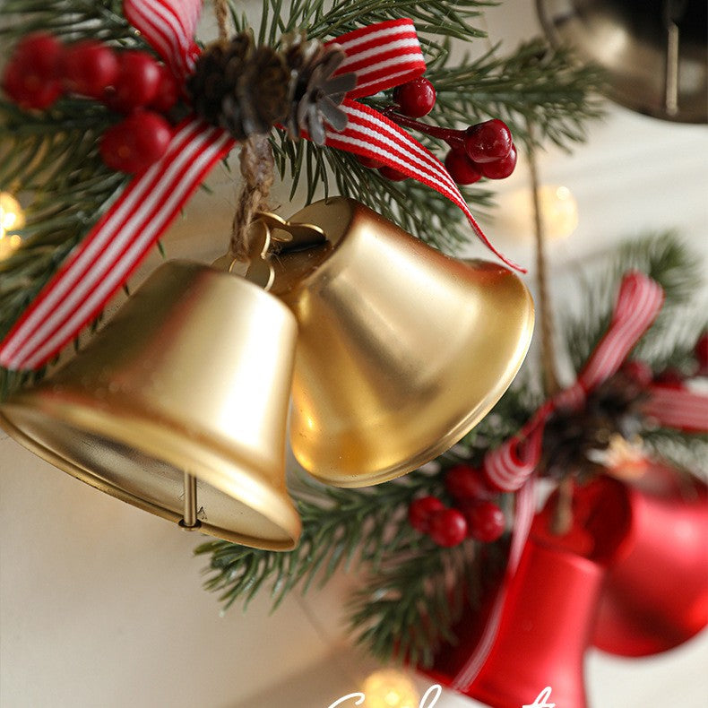 Decoratiune de Craciun pentru Brad, Kadeny, Model 2 Clopotei de Craciun cu Crenguta de Brad, Decoratiune pentru Interior de Craciun, Auriu