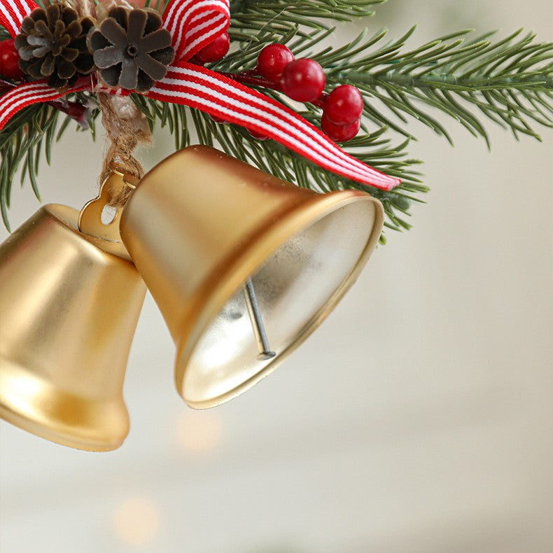 Decoratiune de Craciun pentru Brad, Kadeny, Model 2 Clopotei de Craciun cu Crenguta de Brad, Decoratiune pentru Interior de Craciun, Auriu